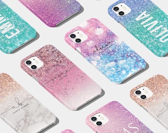 Personalised Phone Case | Custom Name Initials for iPhone 17 17e 16 15 14 13 12 & Samsung S25 S24 S23 Luxury Marble Pink Blue Pattern Ombre