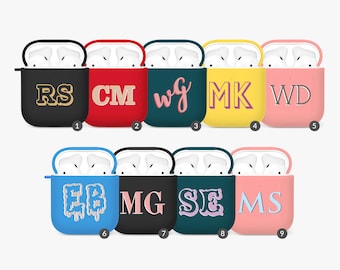 Tirita Personalised Airpod Case Cover Soft Shell For Airpods 1 2 & Pro 1 Cute Initials Monogram Handwritten Old Font Cursive Colourful