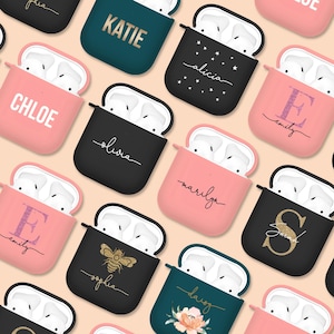 Tirita Gepersonaliseerde Airpod Case Cover Soft Shell Voor Airpods 4 3 2 1 en Pro 1 2 Rose gouden sterren bloemen rozen honingbij naam monogram glitter