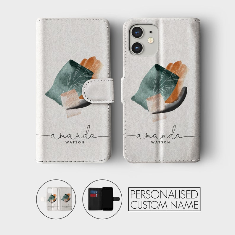 Tirita Personalised Wallet Flip Case Custom Aesthetic Earthy Tones Nature Minimalistic for iPhone 15 14 13 12 11 8 Xs SE 2022 Samsung Galaxy 09
