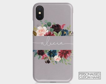 Personalisierte Initialen Custom Hard Phone Case Frische Blumen Englische Rosen Monogramm für iPhone 12 5 SE 6 7 8 Plus X Xs Xr Max 11 Samsung HTC