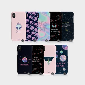 Funda rígida para teléfono Tirita con diseño de planeta holográfico espacial de dibujos animados de ovnis extraterrestres kawaii para iPhone 15, 14, 13, 12, 11, Xs, 5s, 8, SE, 6s, Samsung Galaxy S20, S10