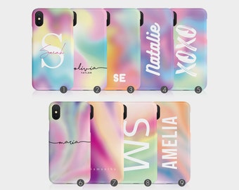 Personalised Phone Case for iPhone 17 16 15 14 13 12 Pro Max & Samsung S25 S24 S23 Custom Cover Holographic Ombre Iridescent Pastel Swirl