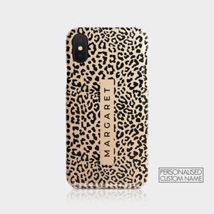 Gepersonaliseerde aangepaste harde telefoonhoes dierenprint luipaardhuid jungle mode initialen monogram naam voor iPhone 12 Samsung Galaxy Motorola