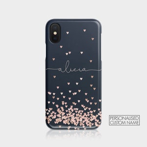 Personalised Initials Custom Hard Phone Case Polka Dots Heart Rose Gold Monogram for iPhone 15 14 13 12 5 SE 6 6s 8 Xs Xr Samsung S20 S10 01