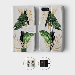 Portefeuille Tirita Étui pour téléphone à rabat en cuir Plantes tropicales Feuilles vertes Fleur de cactus Palmier pour iPhone 15 14 13 12 11 SE 6 6s 7 8 Plus X Xr Xs Max 06