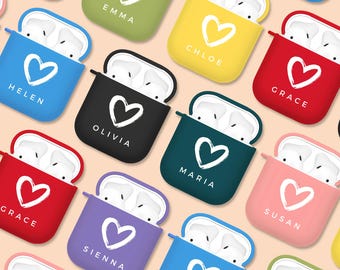 Personalised AirPod Case for AirPods 4 3 2 1 & AirPods Pro 2 1 Cover with Clip Keychain Cute Heart with Name Text Note Love Simple Aesthetic