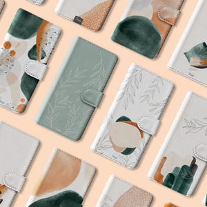 Étui portefeuille Tirita pour téléphone portable, esthétique minimaliste, tons terre, aquarelle, nature pour iPhone 16 15 14 13 12 5 SE 6 8 XR Samsung S20 S10