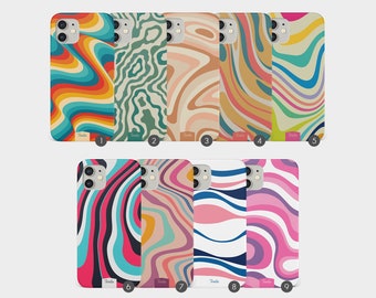 Tirita Housse de téléphone vintage Groovy Wavy Funky Colorful Lines pour iPhone 14 13 12 11 6 7 8 10 SE 2022 Samsung Galaxy S20 S10 S9