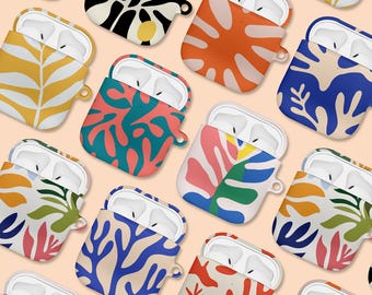 Matisse Airpod-skal | För Airpods 1, 2, 3, 4, Pro 1, 2, 3 | Sött Apple Airpod-skal med nyckelring | Blommig modern konst | Estetiska fodral