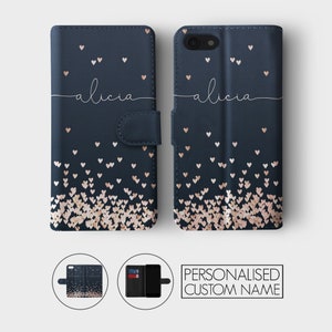 Étui portefeuille personnalisé Tirita, fleurs personnalisées, coeurs dégradés, abeilles, nom monogramme pour iPhone 15 14 13 12 11 8 XR SE Samsung Galaxy image 7