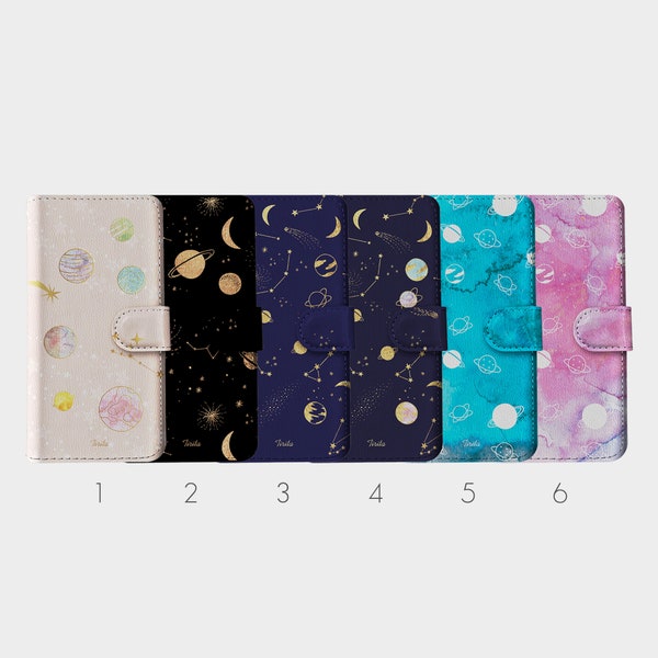 Tirita Wallet Leather Flip Phone Case Celestial Moon Stars Universe Planets for iPhone 15 14 13 12 5s SE 6 6s 7 8 Plus Xr Xs Max Samsung