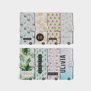 Personalisierte Initialen Benutzerdefinierte Flip Brieftasche Telefon Fall Kaktus Flamingo Ananas Palme Name für iPhone 15 14 13 12 11 5 SE 6 7 8 Plus Xr XsMax