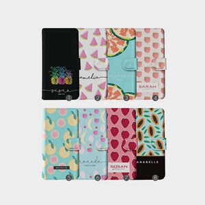 Personalisierte Initialen Benutzerdefinierte Brieftasche Flip Phone Case Sommer Früchte Pfirsiche Ananas für iPhone 15 14 13 12 11 5s SE 6s 7 8 Plus Xr Xs Max