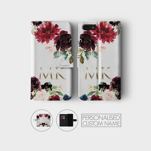 Personalisierte Initialen Benutzerdefinierte Brieftasche Flip Handyhülle Floral Shabby Chic Gold Monogramm für iPhone 16 15 14 13 12 11 SE 6s 7 8 Plus Xr Xs Max