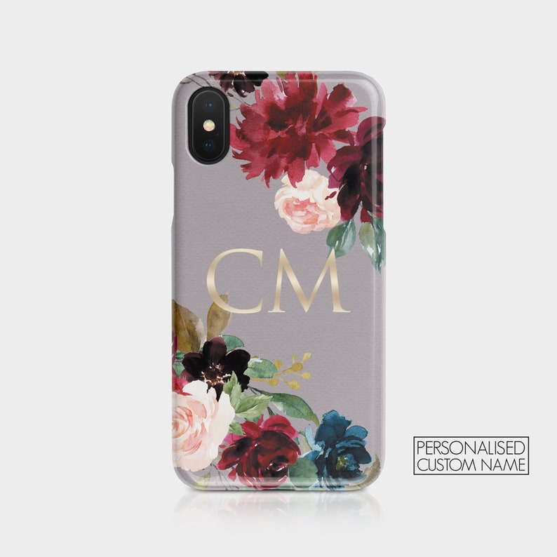 Personalised Initials Custom Hard Phone Case Floral English Roses Vintage Flowers Gold Name for iPhone 15 14 13 12 5 SE 6 7 8 Samsung S20 04