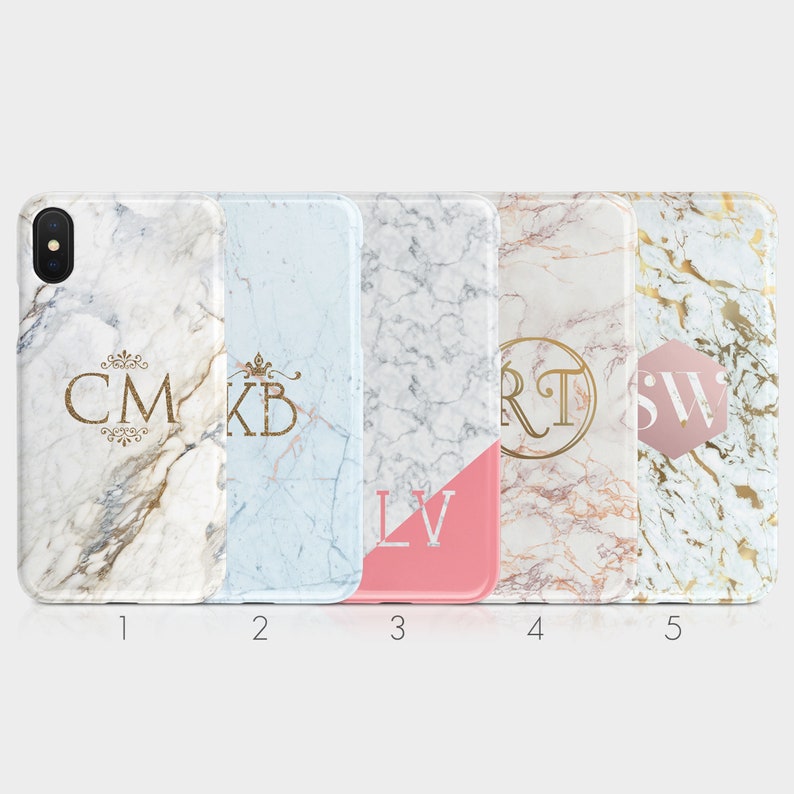 Personalised Initials Custom Hard Phone Case Marble Granite Monogram Glitter Gold Name iPhone 12 5 5s SE 6 6s 7&8  X Xs 11 Samsung Motorola 