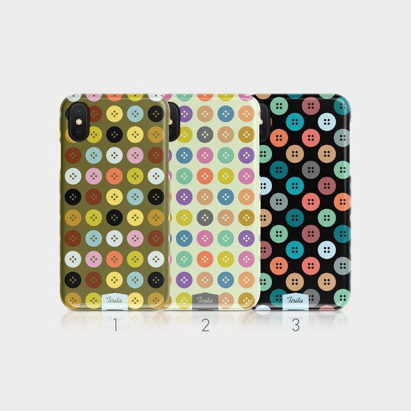 Tirita Hard Phone Case Buttons Polka Dots Colorful Sewing for iPhone 12 11 11X 11XM 5 5s SE 6 6s 7&8 + X Xs Samsung S10 Motorola LG Huawei