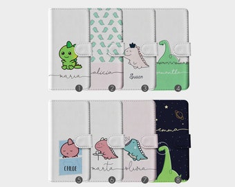 Personalised Initials Custom Wallet Flip Phone Case Kawaii Dinosaurs T-rex Dino Name for iPhone 15 14 13 12 11 5 SE 6s 7 8 Plus Xr Xs Max