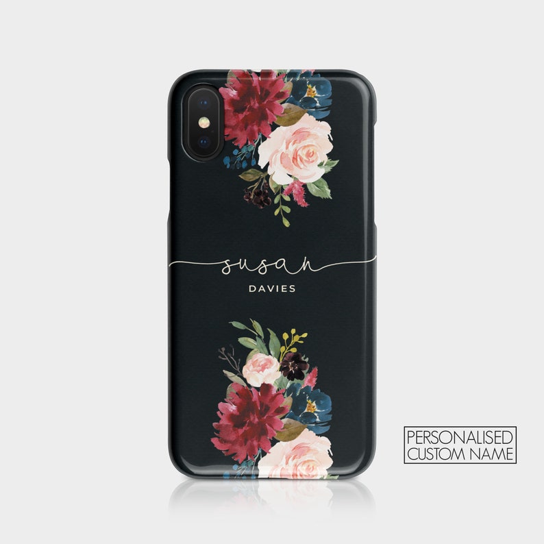 Personalised Initials Custom Hard Phone Case Floral English Roses Vintage Flowers Gold Name for iPhone 15 14 13 12 5 SE 6 7 8 Samsung S20 03