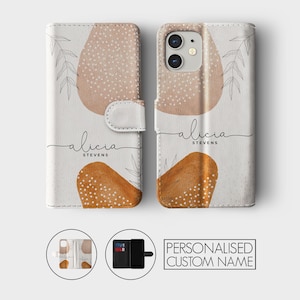 Tirita Personalised Wallet Flip Case Custom Aesthetic Earthy Tones Nature Minimalistic for iPhone 15 14 13 12 11 8 Xs SE 2022 Samsung Galaxy 07