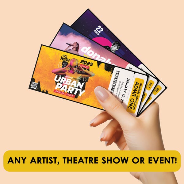 Personalised concert ticket, theatre, opera or music event ticket gift print. Perfect birthday or anniversary gift.