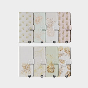 Tirita Brieftasche Leder Flip Handytasche Blumen Tropische Blumen Ananas Goldener Druck für iPhone 16 15 14 13 12 11 SE 8 Plus Xr Xs Max