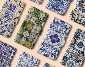 Wallet Phone Case | Iphone 17 Cases | Iphone 16 | Iphone 15 Pro Max | Iphone 14 | Iphone 13 | Samsung S25 S23 S22 Mosaic Blue White Tile