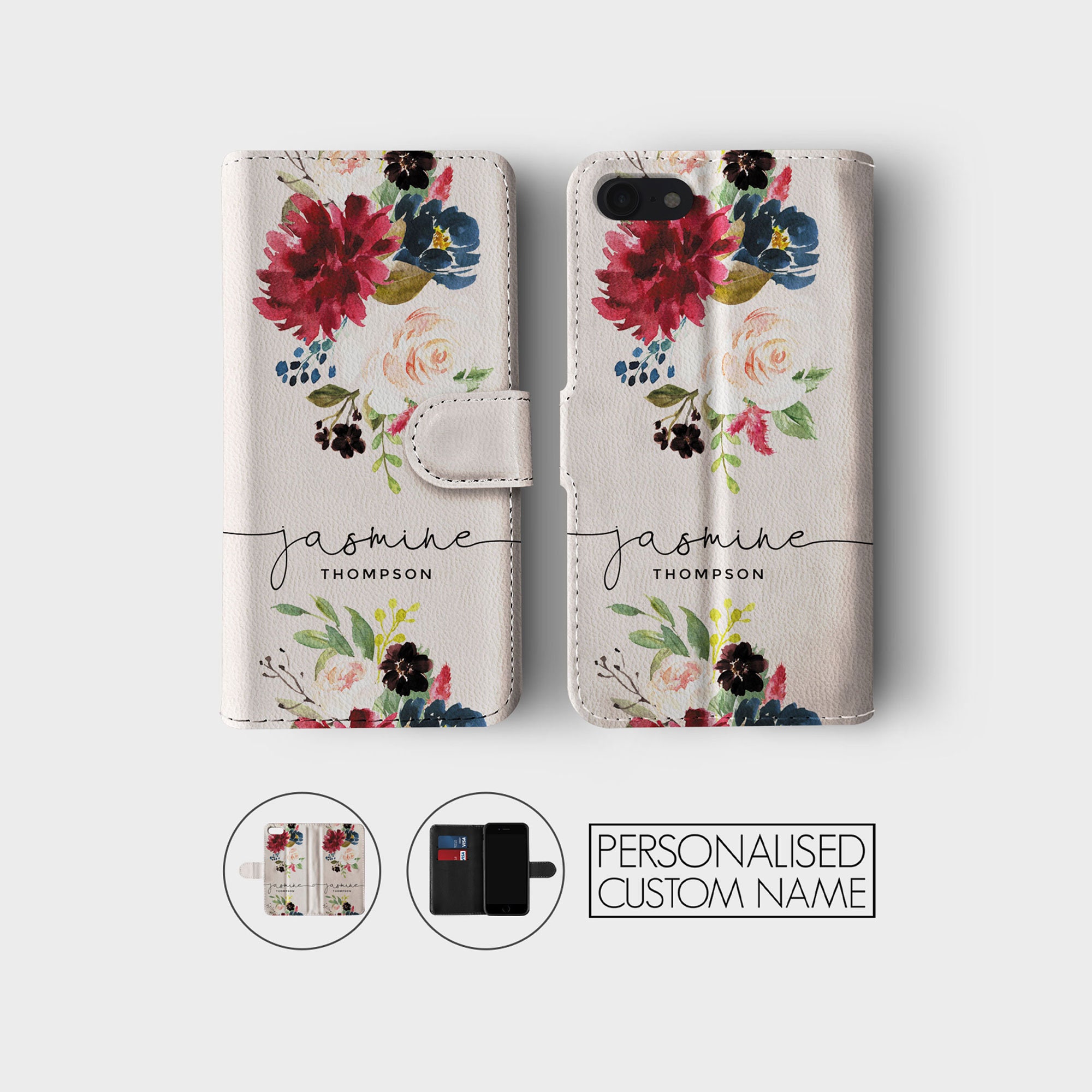 Personalised Custom Wallet Leather Phone Case Monogram Spring Etsy