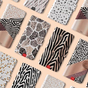 Leopard Print Rose Gold Wallet Flip Phone Case for iPhone 17 16 15 14 13 11 Pro Max Plus & Samsung S25 S23 S22 with Card Holder Tiger Zebra