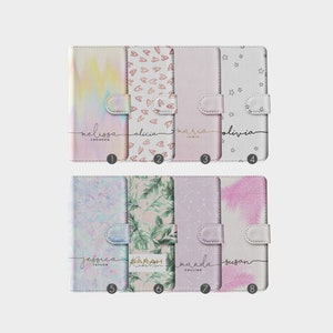Personalised Initials Custom Wallet Flip Phone Case Holographic Palm Leaf Stars for iPhone 15 14 13 12 11 5 SE 6s 7 8 Plus X Xr Xs Max