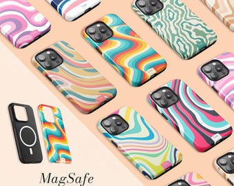 Retro Wavy Phone Case | MagSafe iPhone 17 Case | Tough iPhone 17 Pro Max Air 16 Pro 16 Plus 16e 17e 15 14 13 Mini 12 11 Cover