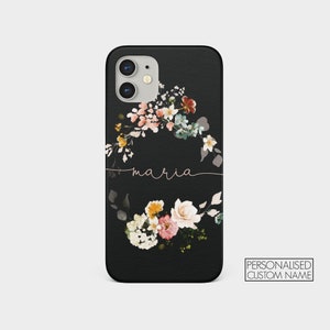 Coque personnalisée Tirita, coque personnalisée esthétique, monogramme fleurs vintage roses, nom pour iPhone 15 14 13 12 11 7 8 10 SE Samsung S20 S10 08