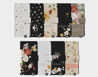 Étui portefeuille personnalisé Tirita avec nom de roses florales esthétiques personnalisées pour iPhone 15 14 13 12 11 6 8 XR SE 2022 Samsung Galaxy