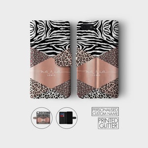 Personalised Initials Custom Wallet Leather Phone Case Amimal Print Name Leoprd Zebra for iPhone 15 14 13 12 11 5 SE 6 7 8 Plus X Xr Xs Max