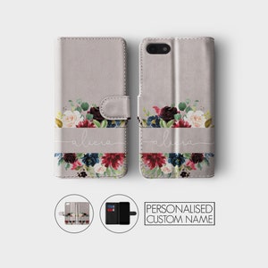 Capa de celular personalizada com iniciais personalizadas, estilo carteira, floral, primavera, chique e gasto, para iPhone 15, 14, 13, 12, 11, 5 SE, 6, 6s, 7, 8 Plus, X, Xr, Xs Max