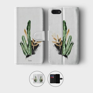 Portefeuille Tirita Étui pour téléphone à rabat en cuir Plantes tropicales Feuilles vertes Fleur de cactus Palmier pour iPhone 15 14 13 12 11 SE 6 6s 7 8 Plus X Xr Xs Max 02