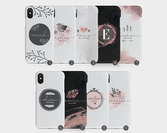 Tirita Personalised Phone Case Custom Cover Watercolour Bird Wreath Leaves Charcoal for iPhone 16 15 14 13 12 11 XS 8 SE & Samsung S24 S23