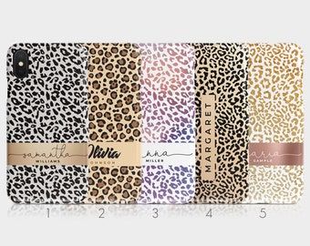 Personalised Initials Custom Hard Phone Case Animal Print Leopard Skin Rose Gold for iPhone 14 13 12 11 Xs 5s 8 SE 6s Samsung Galaxy S20 S10