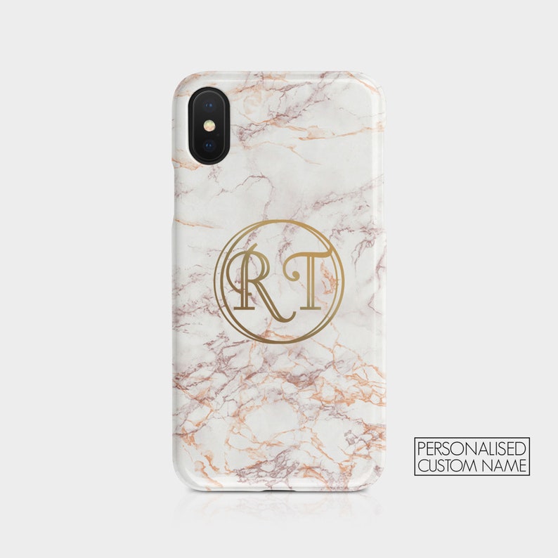 Personalised Initials Custom Hard Phone Case Marble Granite Monogram Glitter Gold Name iPhone 12 5 5s SE 6 6s 7&8 X Xs 11 Samsung Motorola image 5