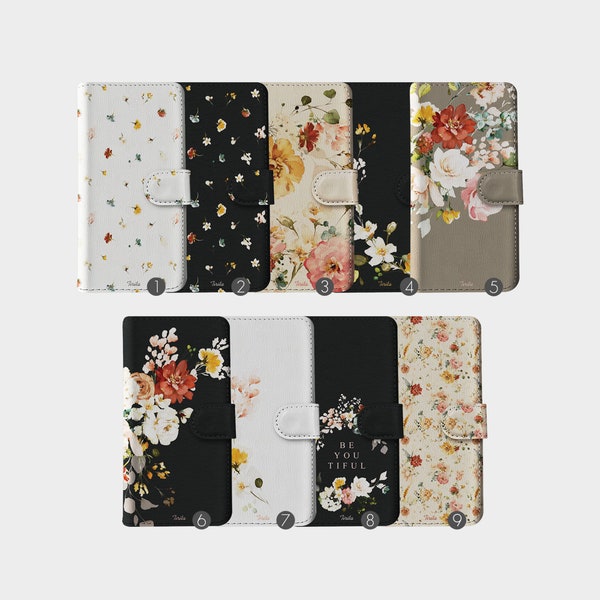 Tirita Wallet Flip Phone Case with Card Holder Floral Roses Vintage Cherry Blossom for iPhone 15 14 13 12 5 SE 6 7 8 Samsung S20 S10 S9