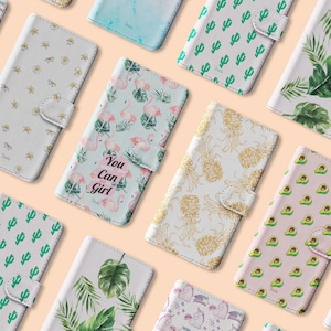 Tirita Brieftasche Leder Flip Handyhülle Kaktus Flamingo Ananas Palme Blätter Avocado für iPhone 15 14 13 12 11 5 SE 6 6s 7 8 Plus X Xr Xs Max