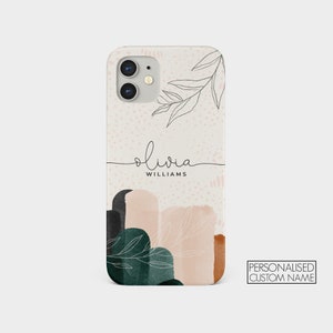 Coque personnalisée Tirita, coque personnalisée, esthétique, tons terre, nature, minimaliste, monogramme, nom, iPhone, 15 14 13 12 11 7 10 SE, Samsung S20 S10 03