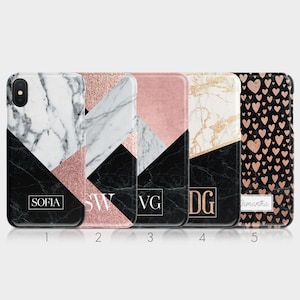 Personalised Initials Custom Hard Phone Case Marble Rose Gold Printed Glitter Name for iPhone 5 5s SE 6 6s 7 8 Plus 11 Samsung Motorola HTC