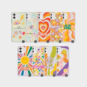 Tirita Personalised Phone Case Shockproof Bumper Cover Soft Retro Funky Hippie Vintage Colourful for iPhone 15 14 13 12 SE 11 6 Plus Pro Max