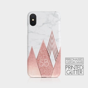 Personalised Initials Custom Hard Phone Case Marble Rose Gold Stripes Name for iPhone 15 14 13 12 11 Xs 5s 8 SE 6s Samsung Galaxy S20 S10 01