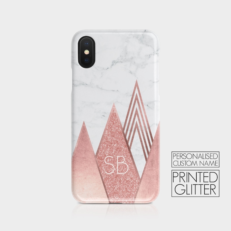 Personalised Initials Custom Hard Phone Case Marble Rose Gold Stripes Name for iPhone 15 14 13 12 11 Xs 5s 8 SE 6s Samsung Galaxy S20 S10 01