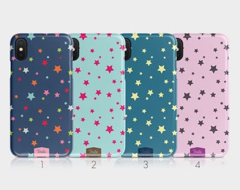 Tirita Hard Phone Case Polka Stars Sky Colourful Navy Pink for iPhone 12 5 5s SE 6 6s 7&8 + X Xs 11 Samsung Motorola LG Huawei HTC