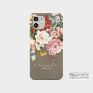 Coque personnalisée Tirita, coque personnalisée esthétique, monogramme fleurs vintage roses, nom pour iPhone 15 14 13 12 11 7 8 10 SE Samsung S20 S10 05