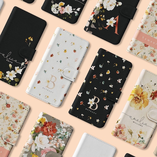Tirita Personalised Wallet Flip Case Custom Aesthetic Vintage Floral Roses Name iPhone 18 Pro Max 17 17e 16 16e 15 14 13 12 11 Samsung S22